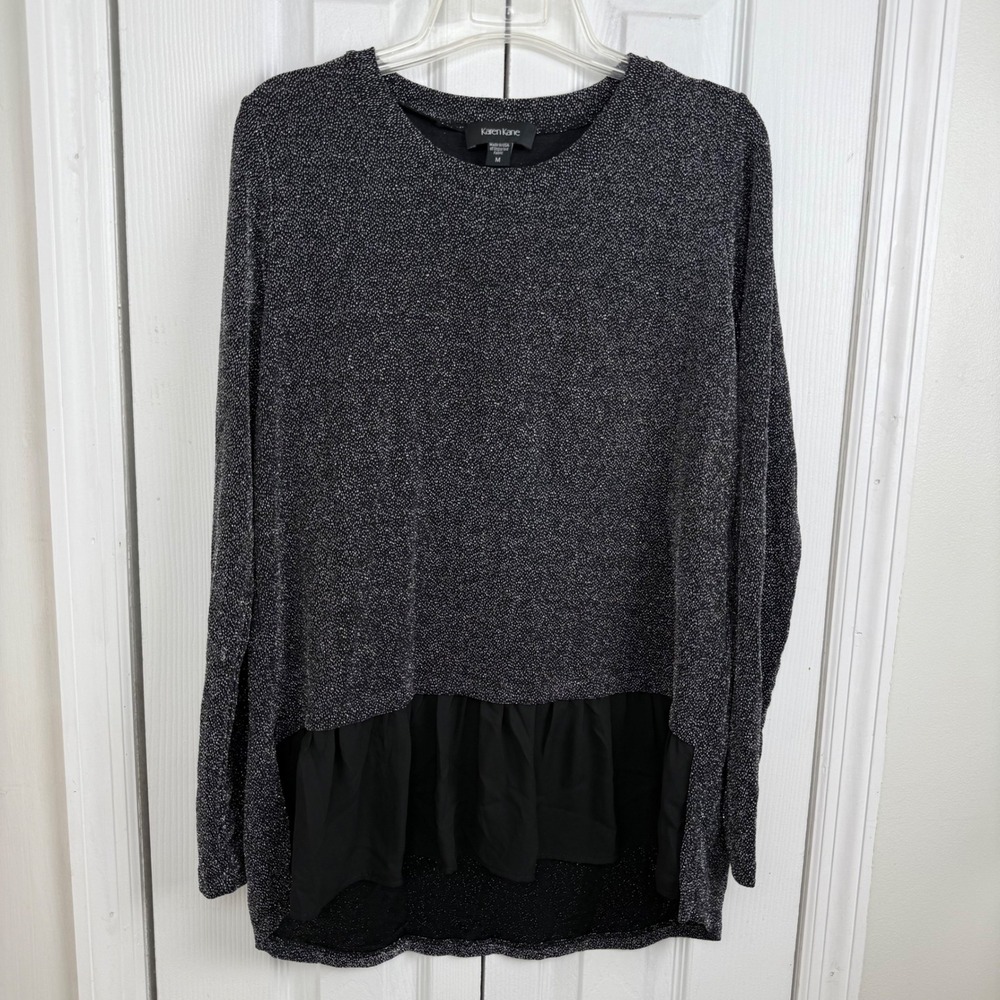 Karen Kane Sparkle Glitter Knit Black Peplum Tunic Top Womens Medium